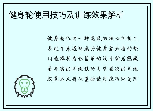 健身轮使用技巧及训练效果解析